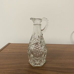 Vintage Clear‎ Pressed Glass Cruet Starburst Pattern Oil and Vinegar Bottle